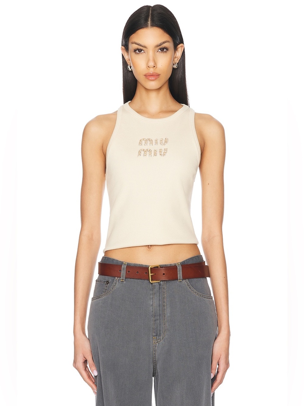 Miu Miu Ribbed Rhinestone-Embellished Crop Tank - Picture 11 of 12